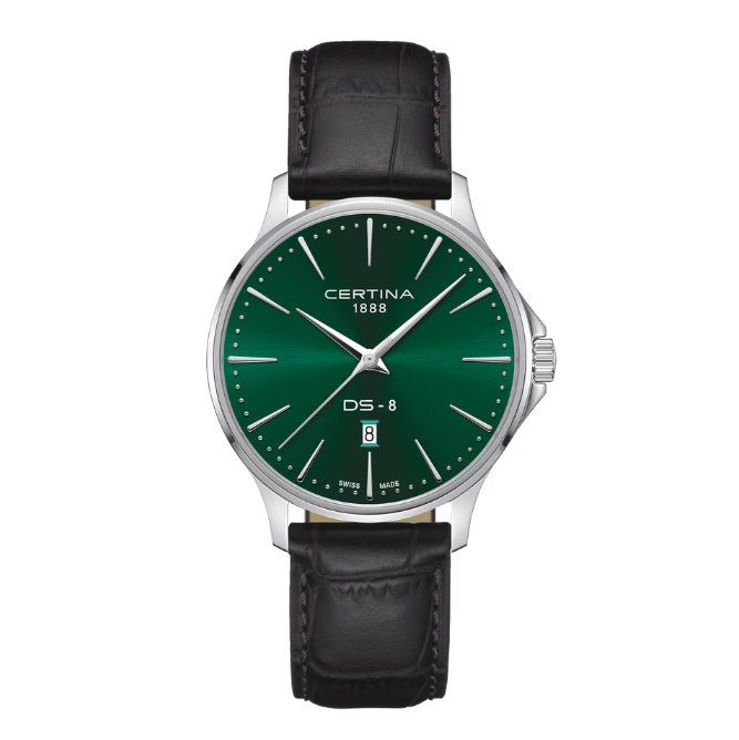 Certina DS-8 Gent 40mm – Vihreä kellotaulu & nahkaranneke – C0454101609100