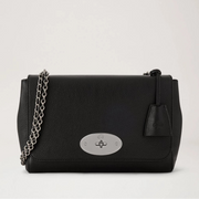 Mulberry Medium Lily Musta & hopeinen kiiltävä vuohennahka 
