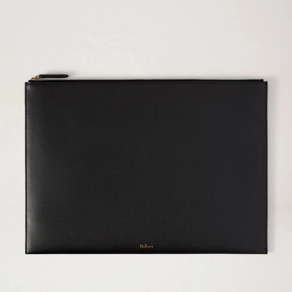 Mulberry Large Zipped Flat Pouch - Black Leather Laptop & Document Sleeve – RL9082/205A100