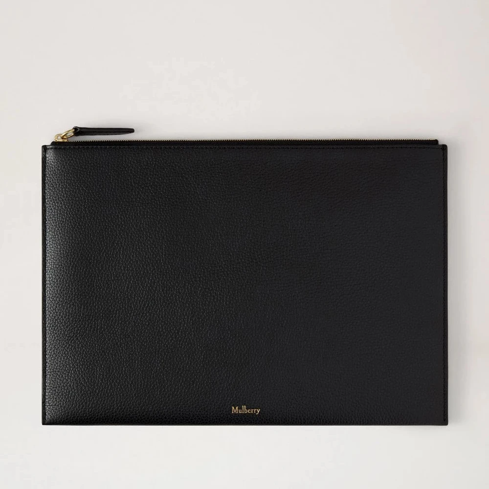 Mulberry Zipped Flat Pouch – Black Leather Document & iPad Sleeve – RL9083/205A100