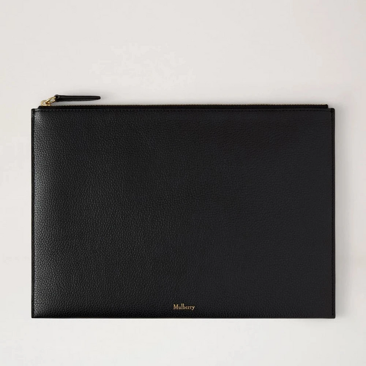 Mulberry Zipped Flat Pouch – Black Leather Document & iPad Sleeve – RL9083/205A100