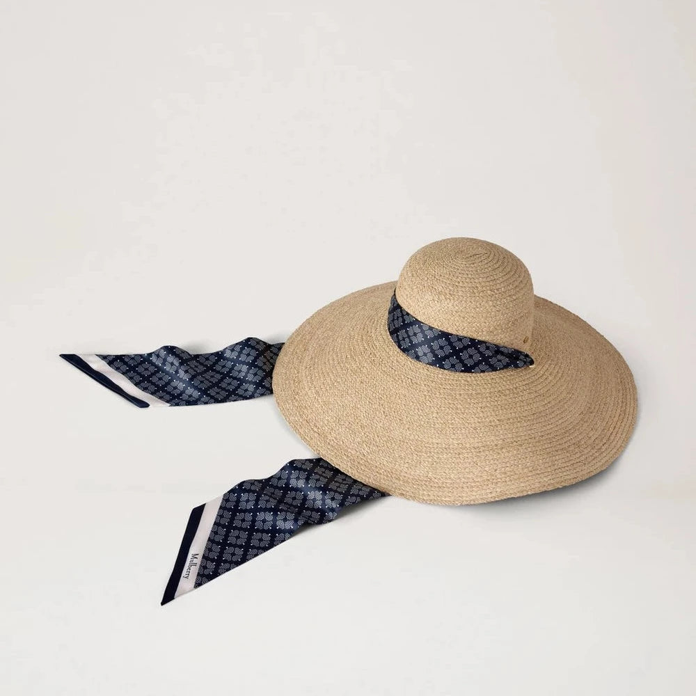 Mulberry Raffia Scarf Tie Sun Hat Beige 100% Raffia – VH4174/219H120-001