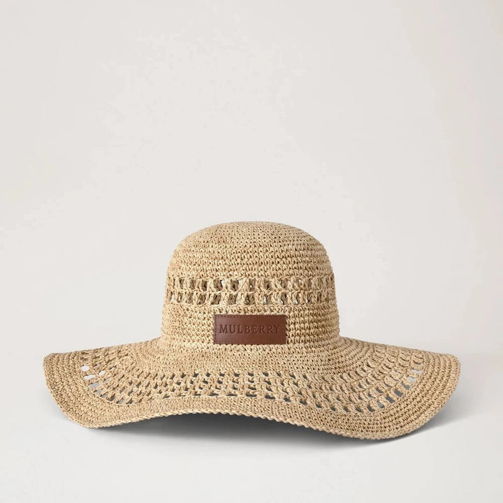 Mulberry Wide Brim Raffia Hat Beige 100% Paper Raffia – VH4175/220H120-001