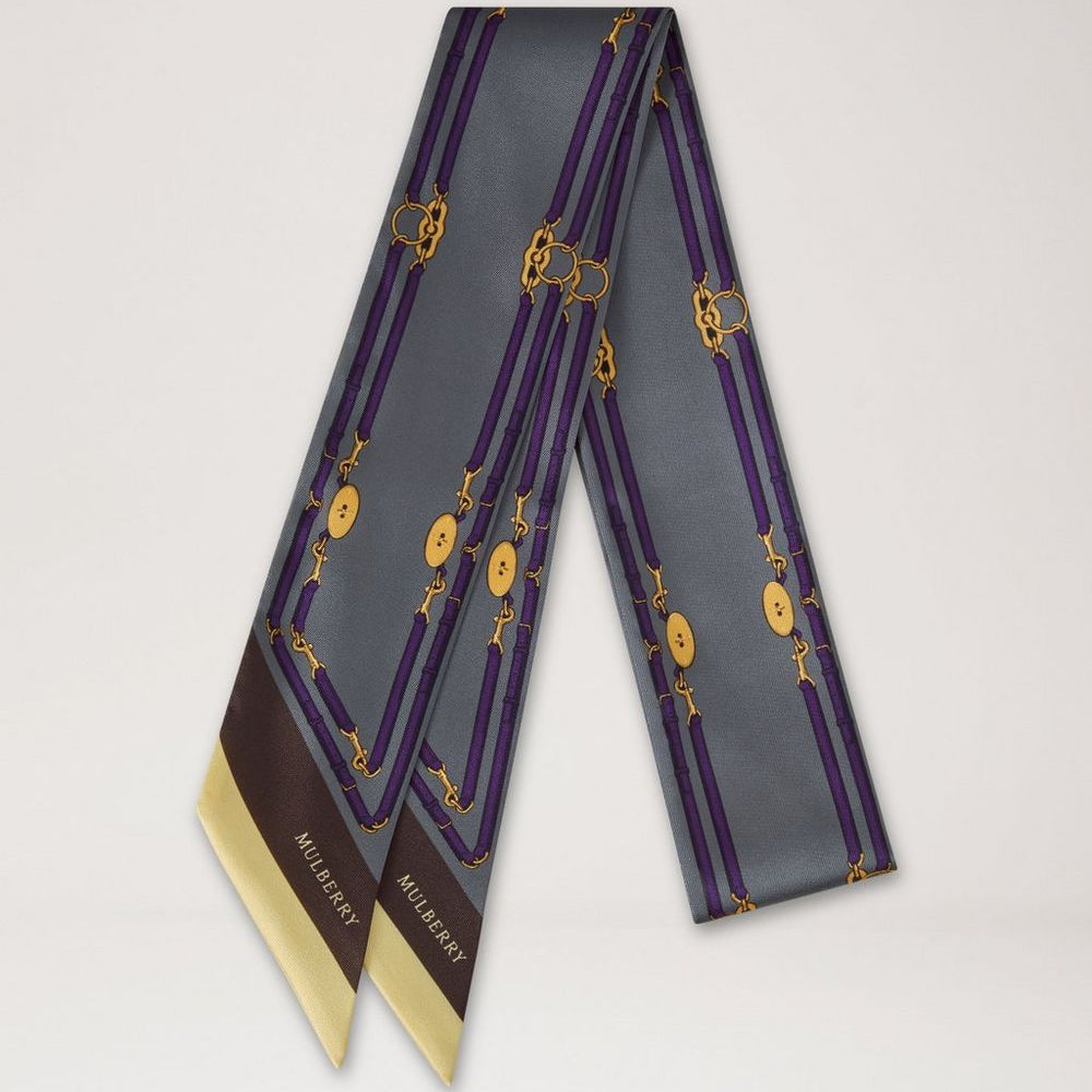 Mulberry Skinny Scarf - Belted Border Foggy Grey Recycled Polyester – VS4911/162D117