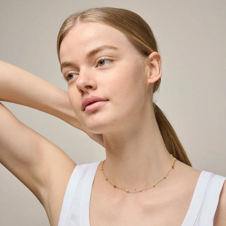 Enamel Lola Bold Halskæde - Rainbow I Forgyldt Sølv – produktbillede 2