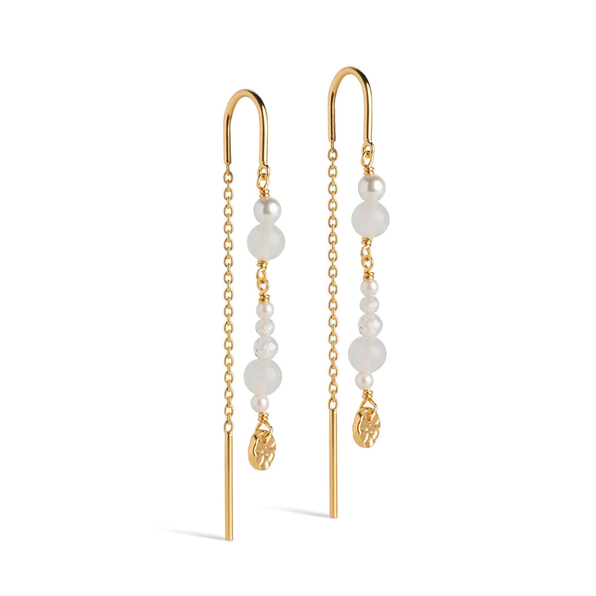 Enamel Sofia Earings White And Pearls - Kæderøreinge m. Perler - E282G-White – E282G-White