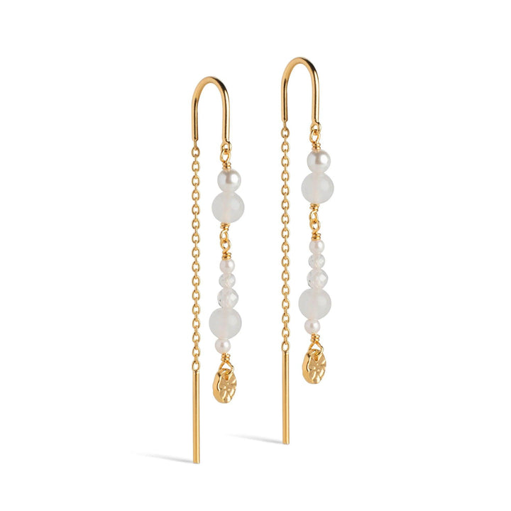Enamel Sofia Earings White And Pearls - Kæderøreinge m. Perler - E282G-White – E282G-White