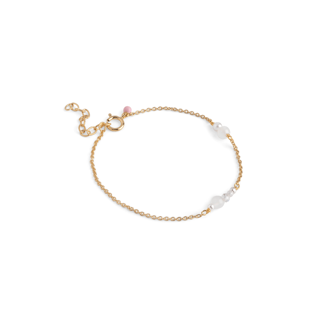 Enamel White and Pearls Forgyldt Armbånd – B136G-White