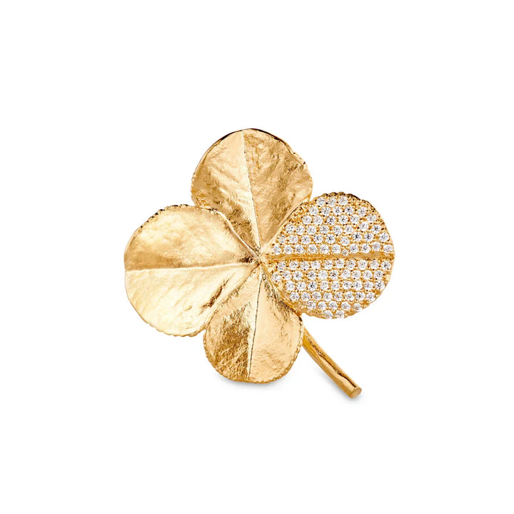 Flora Danica Firkløver Broche Med Pavé Forgyldt – 907.FLC-BRO-G-PAVE