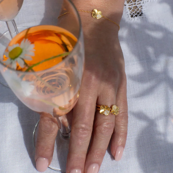 Flora Danica Firkløver Ring Pave Forgyldt – produktbillede 2