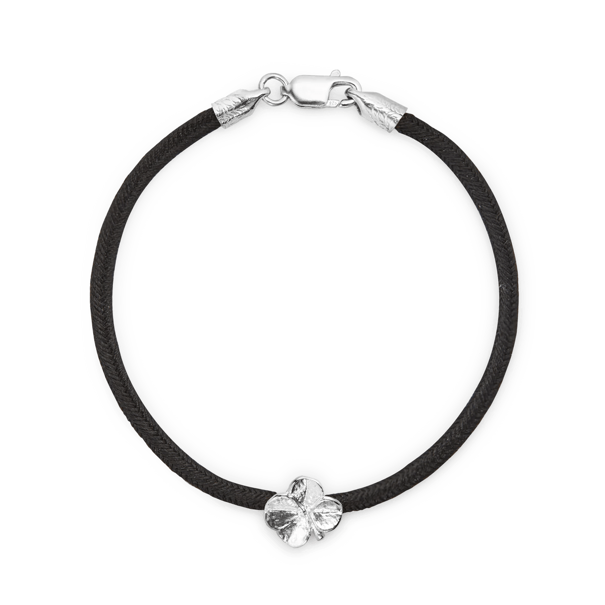 Flora Danica Firkløver Silke Armbånd Sort - Sølv – 907.FLC-SILK-BLACK-S-001