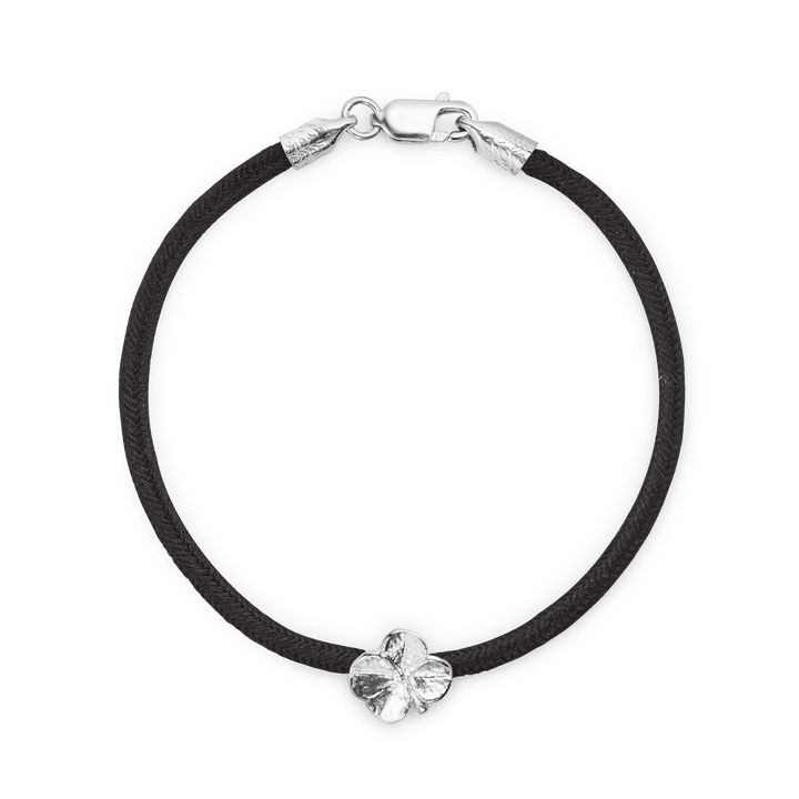 Flora Danica Firkløver Silke Armbånd Sort - Sølv – 907.FLC-SILK-BLACK-S-001