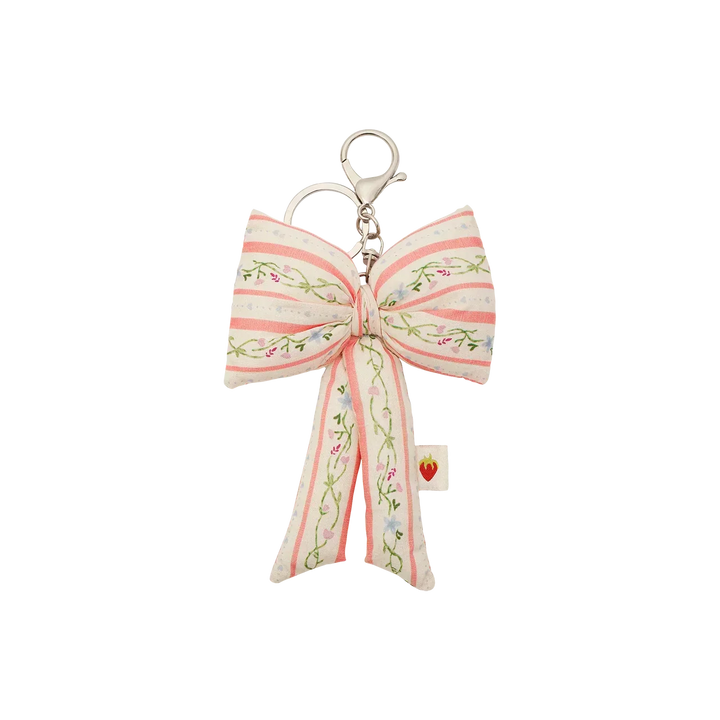 Maanesten Fabric Bow Nøglering – Summer Stripes Peach – 4112