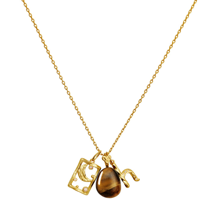 Maanesten Tiger Eye Earth Spirit Pendant Vedhæng - Forgyldt – produktbillede 2