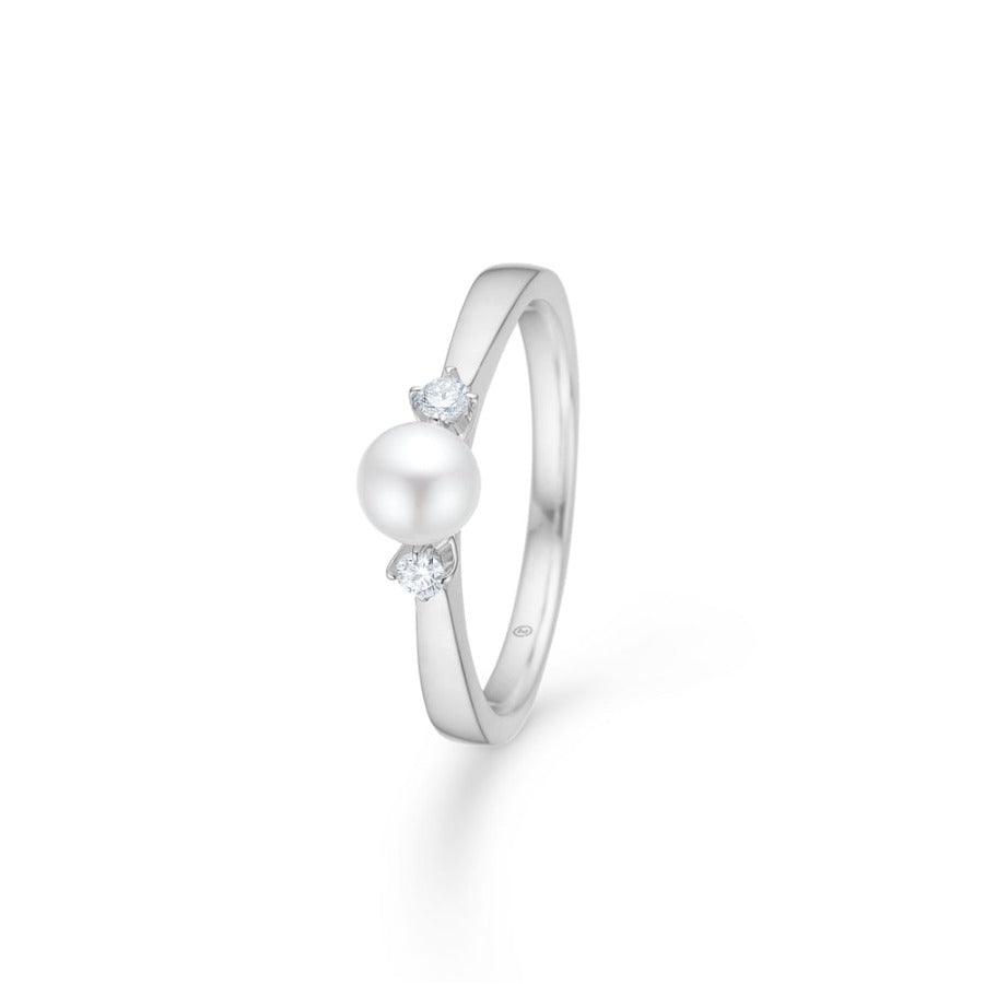 Mads Z 14kt Hvidguld Crown Trinity Pearl Ring 0.08ct W.Si – 1643708-001