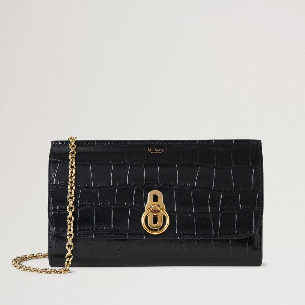 Mulberry Amberley Clutch Black Shiny Small Croc – RL8191/641A100