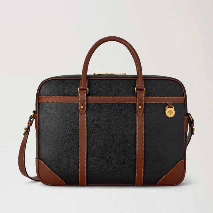 Mulberry Heritage Briefcase Black & Cognac Bio-Based Scotchgrain – HB5130/127A340
