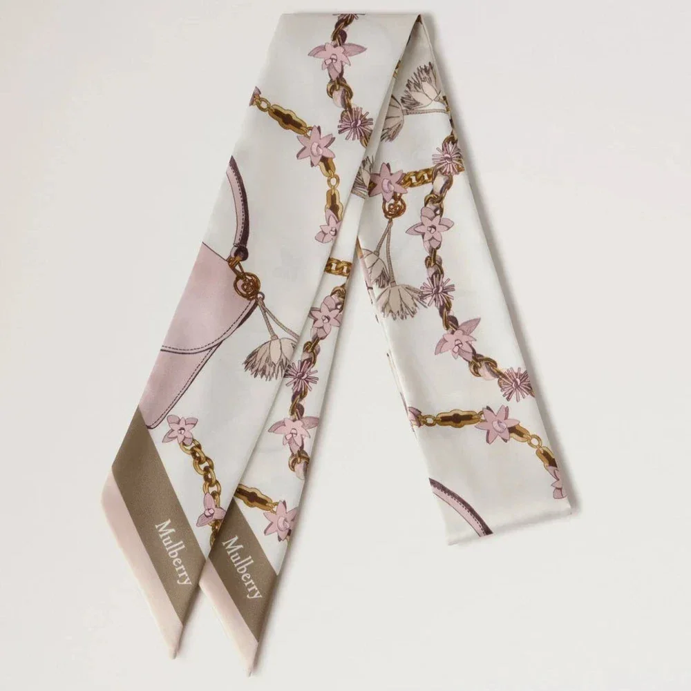 Mulberry Lana Bag & Chains Skinny Scarve Eggshell/Blossom Pink – VS4849/115W569