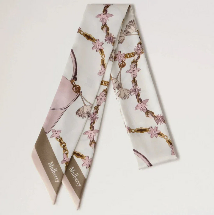 Mulberry Lana Bag & Chains Skinny Scarve Eggshell/Blossom Pink – VS4849/115W569