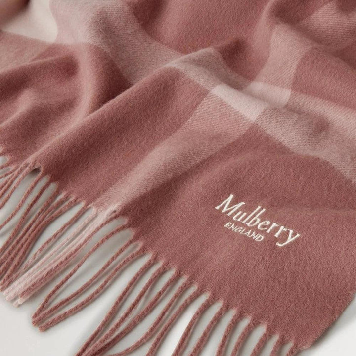 Mulberry Large Check Merino Wool Scarf Autumn Rose & Powder Rose Merino Wool – produktbillede 2