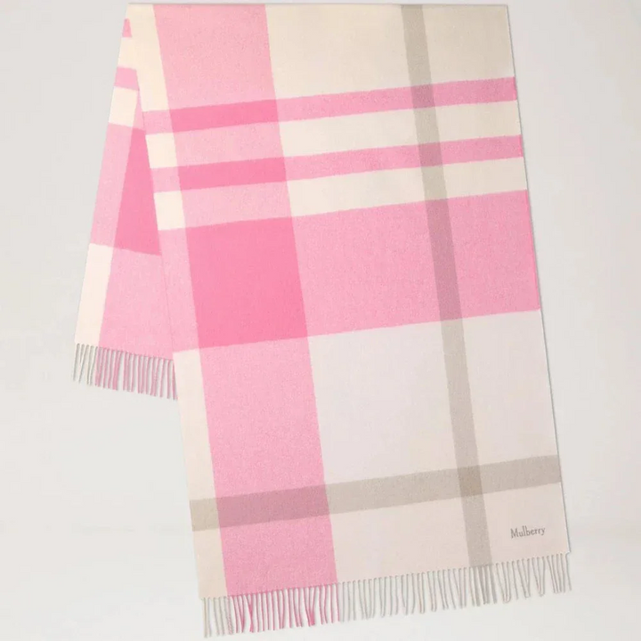 Mulberry Large Check Merino Wool Scarf Blossom Pink & Geranium Pink – VS4295/889J008