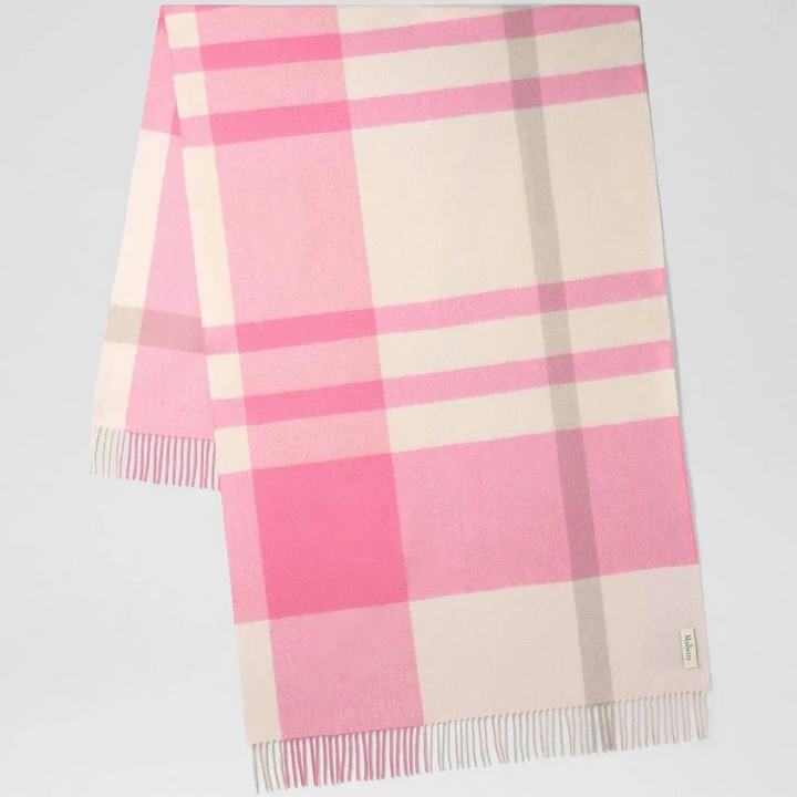 Mulberry Large Check Merino Wool Scarf Blossom Pink & Geranium Pink – produktbillede 2