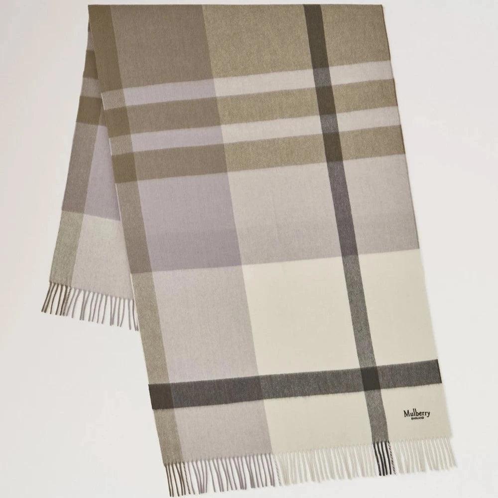 Mulberry Large Check Merino Wool Scarf Eggshell & Olive Merino Wool – VS4295/889W563