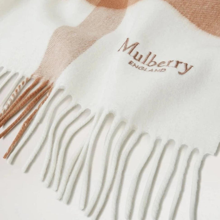 Mulberry Large Check Merino Wool Scarf Maple-White – produktbillede 2