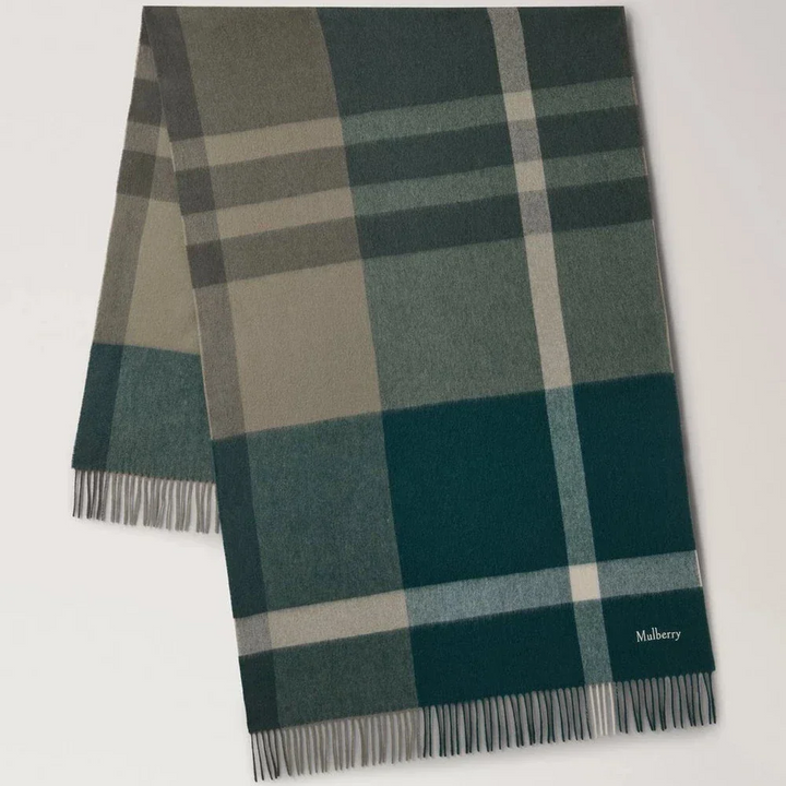 Mulberry Large Check Merino Wool Scarf Mulberry Green & Juniper Green – VS4295/889Q750