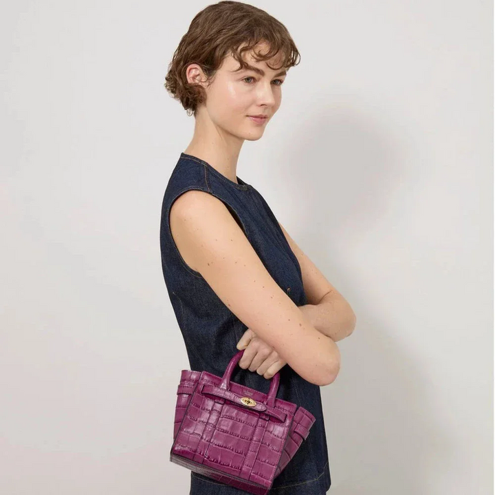 Mulberry Micro Zipped Bayswater Orchid Bloom Shiny Small Croc – produktbillede 2