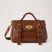 Mulberry Mini Alexa Oak & Pigment Blue sileästä kiiltävästä nahasta 