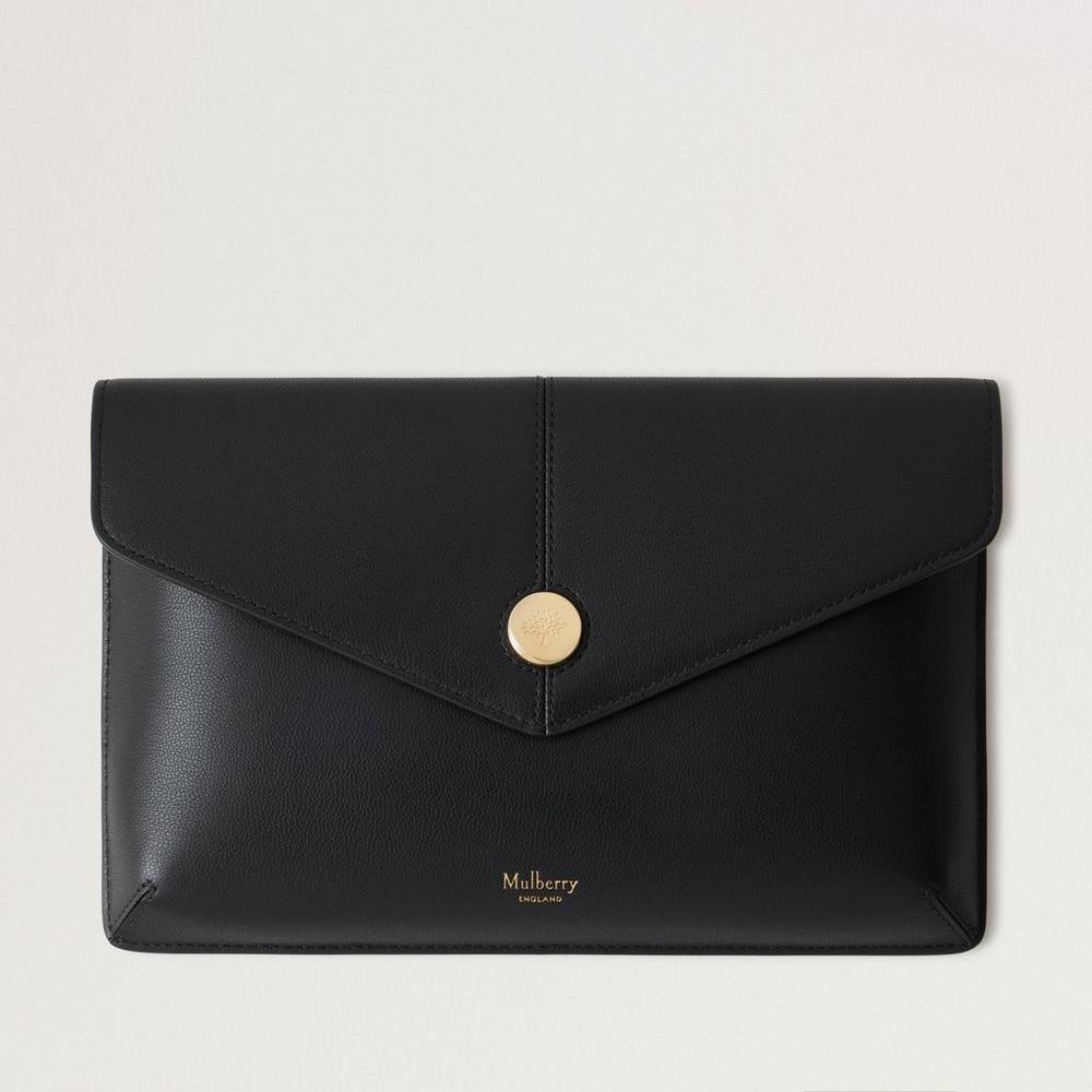 Mulberry Press Stud Envelope Pouch Black Micro Classic Grain – RL8707/587A100