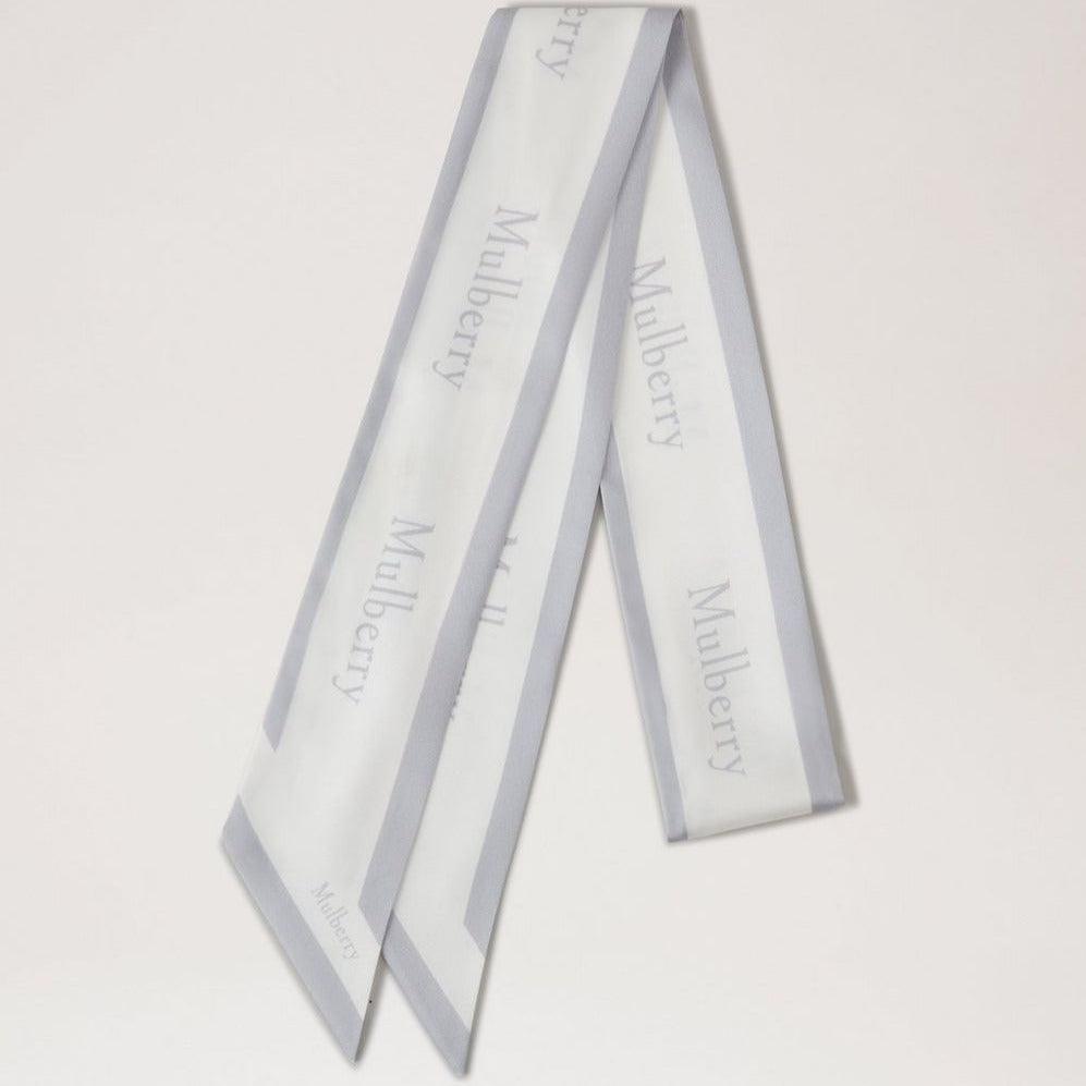 Mulberry Skinny Scarf - Logo Boarder Pale Grey-White Recycled Polyester – VS4726/923Z393
