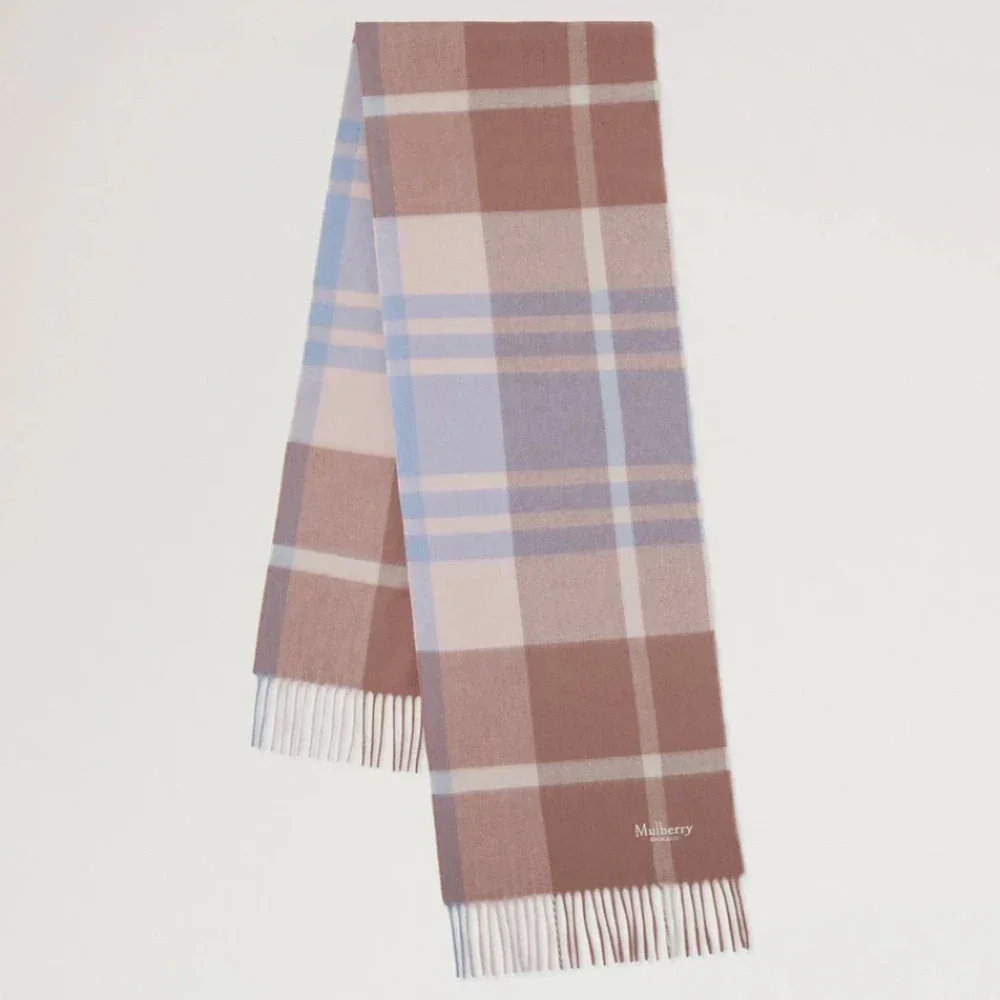 Mulberry Small Check Merino Wool Scarf Autumn Rose-Poplin Blue – VS4319/890J646