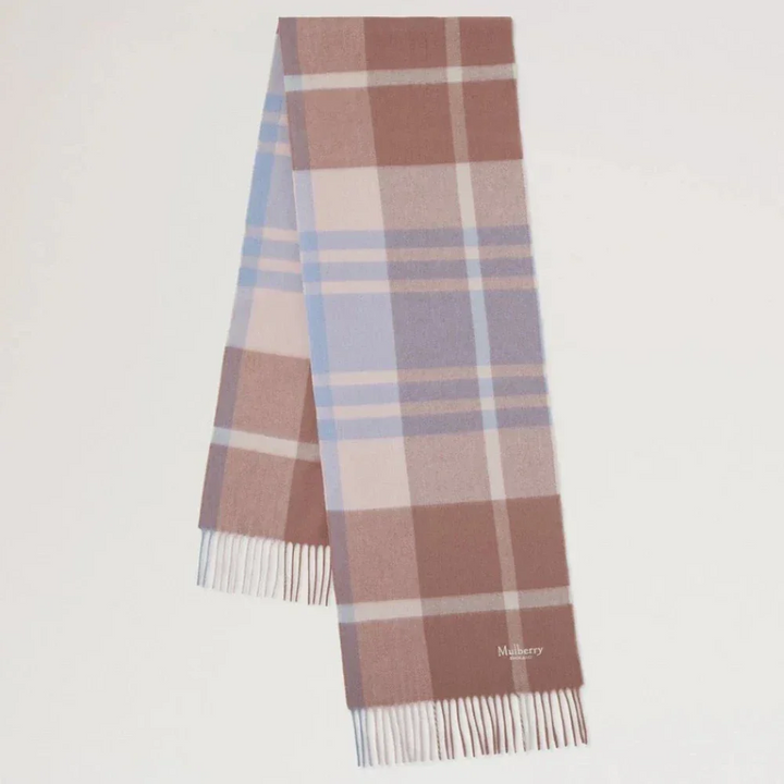 Mulberry Small Check Merino Wool Scarf Autumn Rose-Poplin Blue – VS4319/890J646