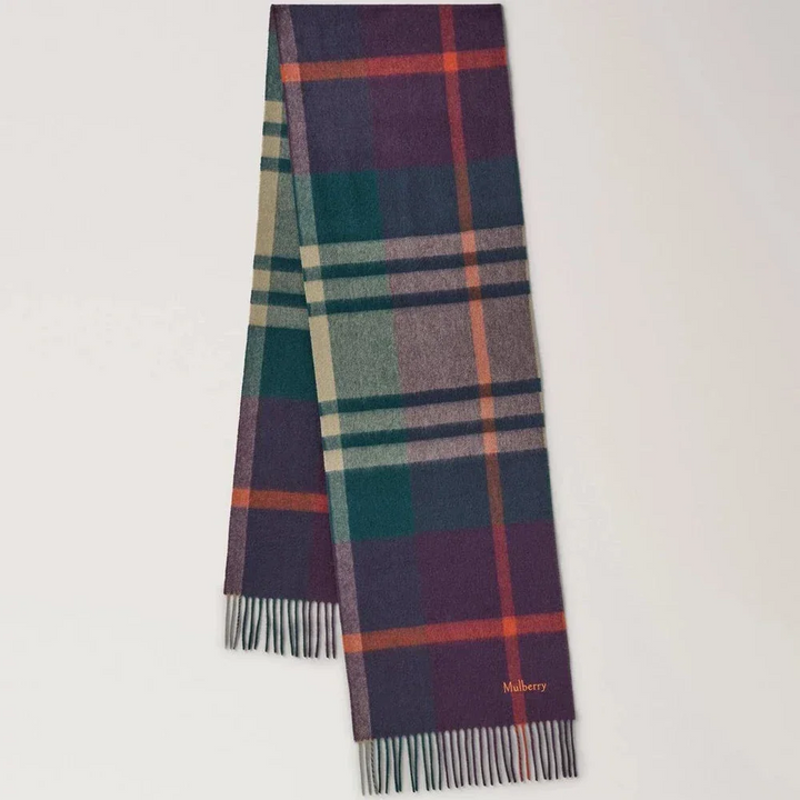 Mulberry Small Check Merino Wool Scarf Juniper Green & Deep Aubergine – VS4319/890Q751
