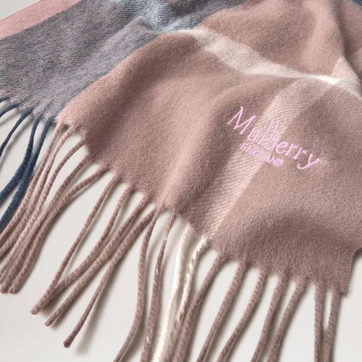 Mulberry Small Check Merino Wool Scarf Sorbet Pink – produktbillede 2