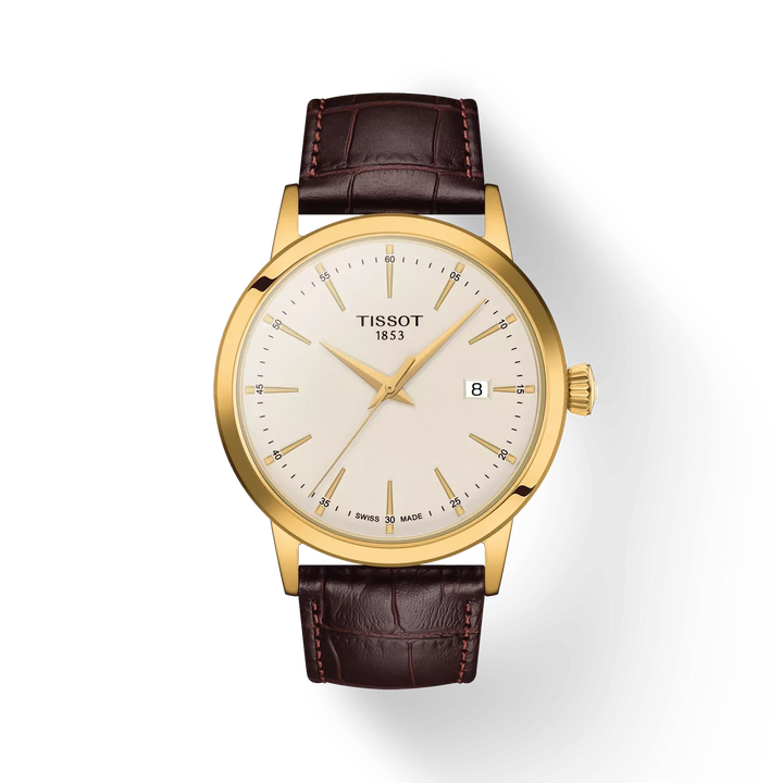 TISSOT CLASSIC DREAM 42MM – GULD PVD / BRUN LÆDERREM – T1294103626100