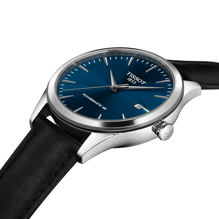TISSOT CLASSIC DREAM POWERMATIC 80 LÆDERREM / BLÅ SKIVE – produktbillede 2