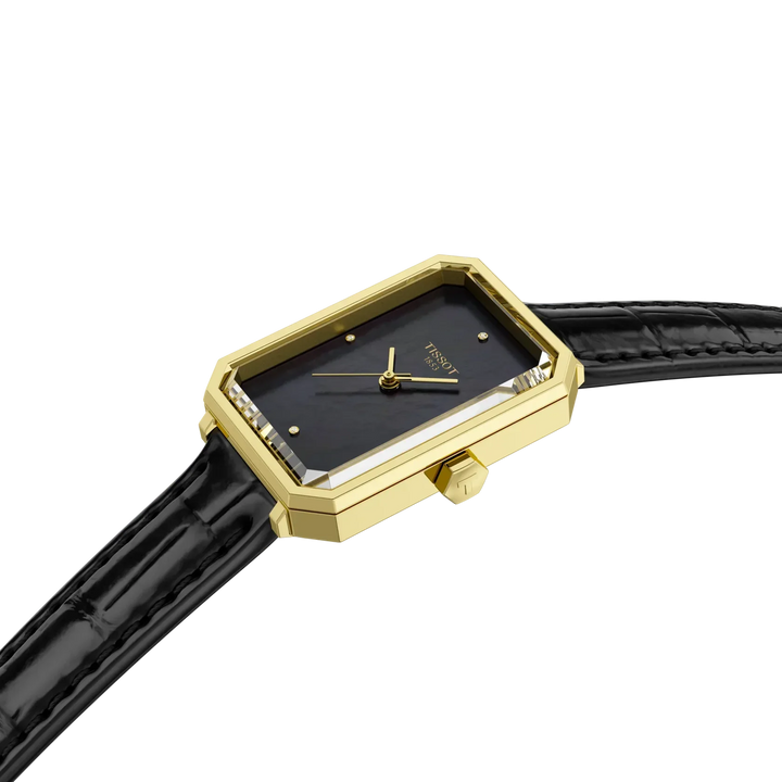 TISSOT SRV 30MM – GULD PVD / SORT LÆDERREM – produktbillede 2