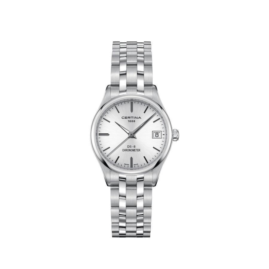 Certina DS-8 Dameur - Stållænke m. Sølv Urskive – C0332511103100